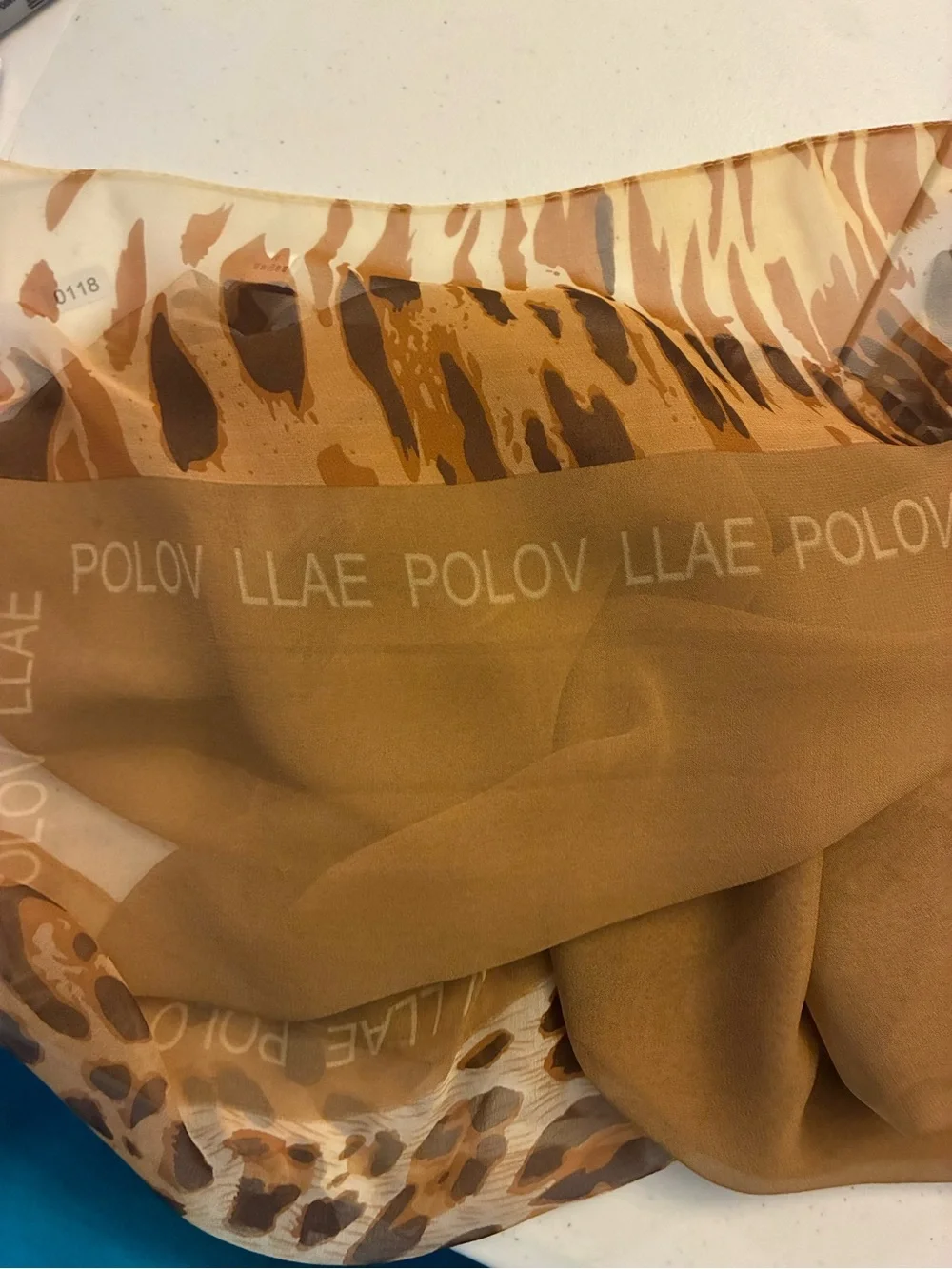 Animal Print 100% Silk Scarf in Camel and Cream